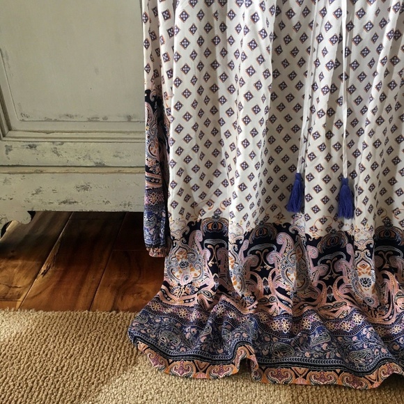 New Peasant Tassel Tie Tassel Tie Tunic Blouse Top - Picture 4 of 7